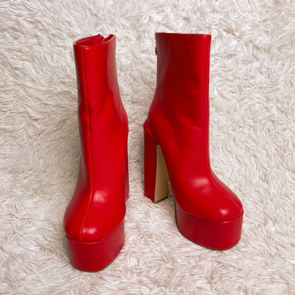 Dolls Kill Shoes - Red Litten Platform Boots Lemon Drop Dolls Kill NWOT NWOB Faux Leather